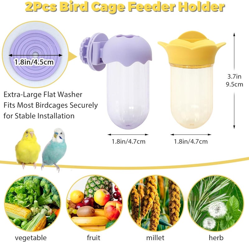 Jevnd 2Pcs Bird Cage Feeder for Vegetable, Parrot Veggies Holder with Water-Storage Design to Keep Greens Fresh, No Mess Hanging Millet Feeder for Parakeet, Quick Clean Clip, No Spill Feeders for Parrots - Image 5